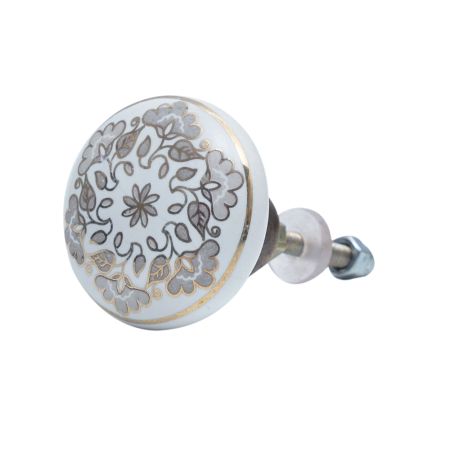 Grey Golden Floral Cupboard Knobs